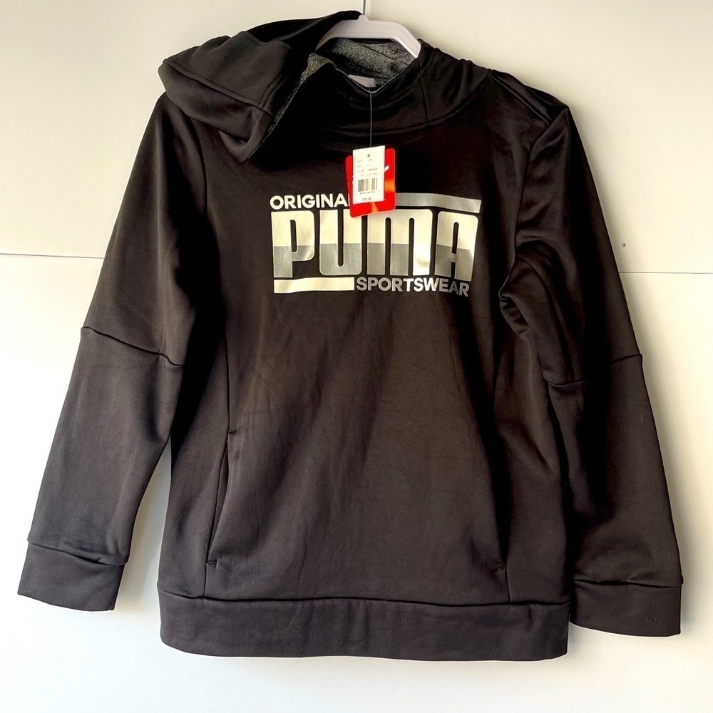 Puma Big Kids Original Sportswear Black Pullover Jacket Coat Hoodie, Sz L(14-16)
